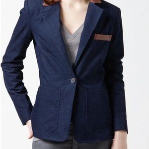 Like New Lacoste - Navy Blue Corduroy Women’s Blazer with Leather Accents